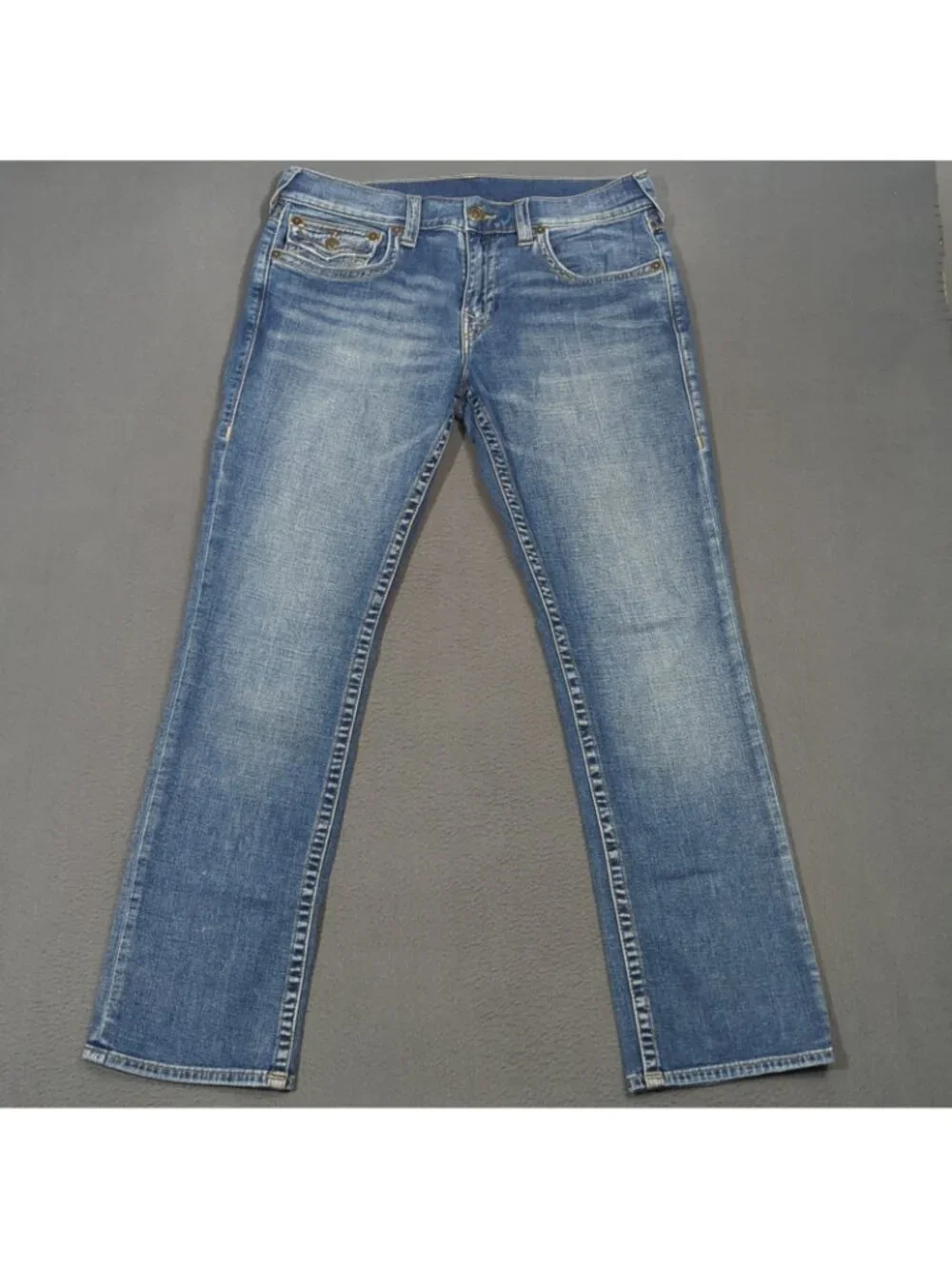 True Religion Jeans Men's 34x31 Blue Ricky Flap Pocket Relaxed Straight